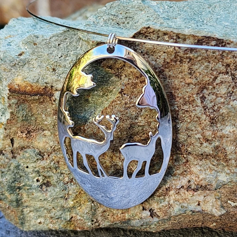 Deer Family Christmas Gift Hypoallergenic Jewelry Rhodium Minimalist